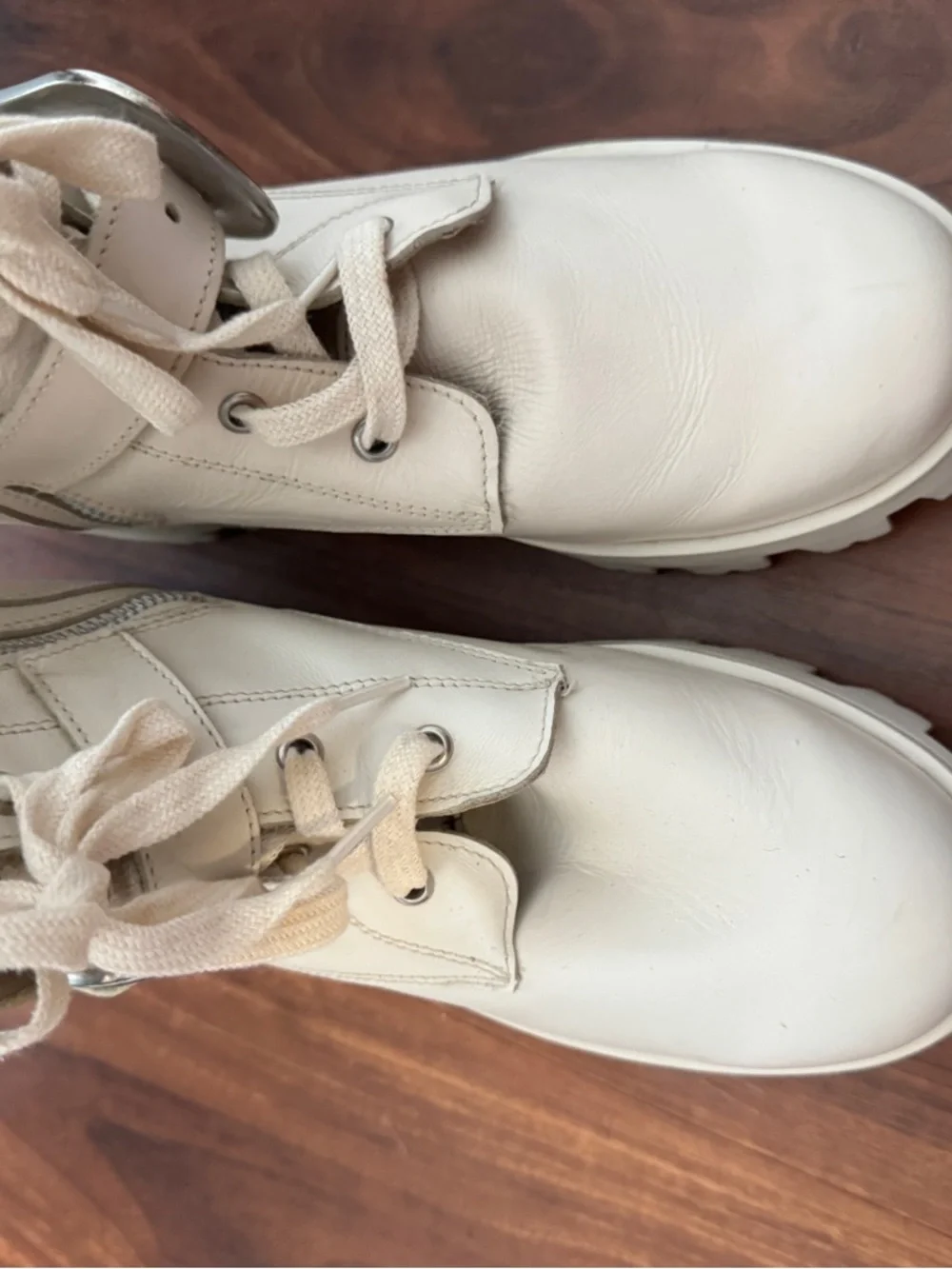 dingo Cream Lace-Up Lug Sole Boot with Silver Buckle